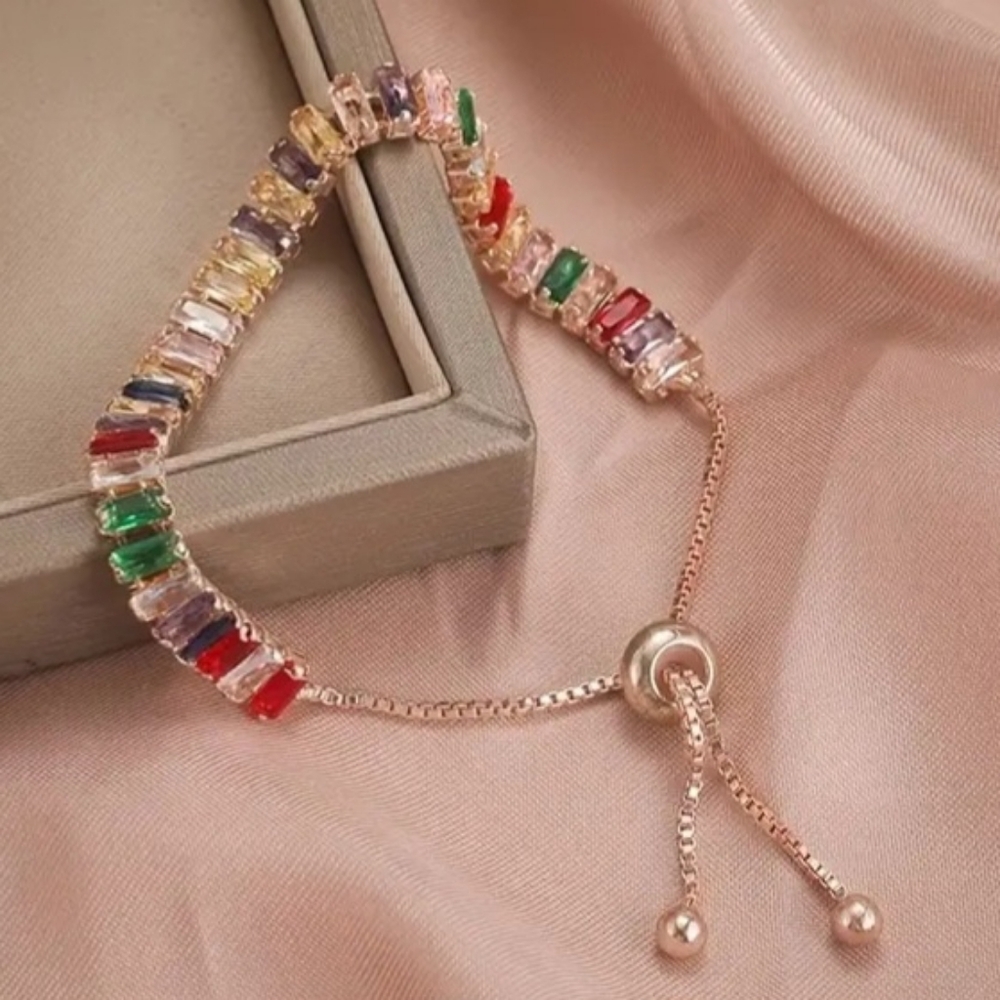 Rose Gold Adjustable Rainbow Rhinestone Bracelet